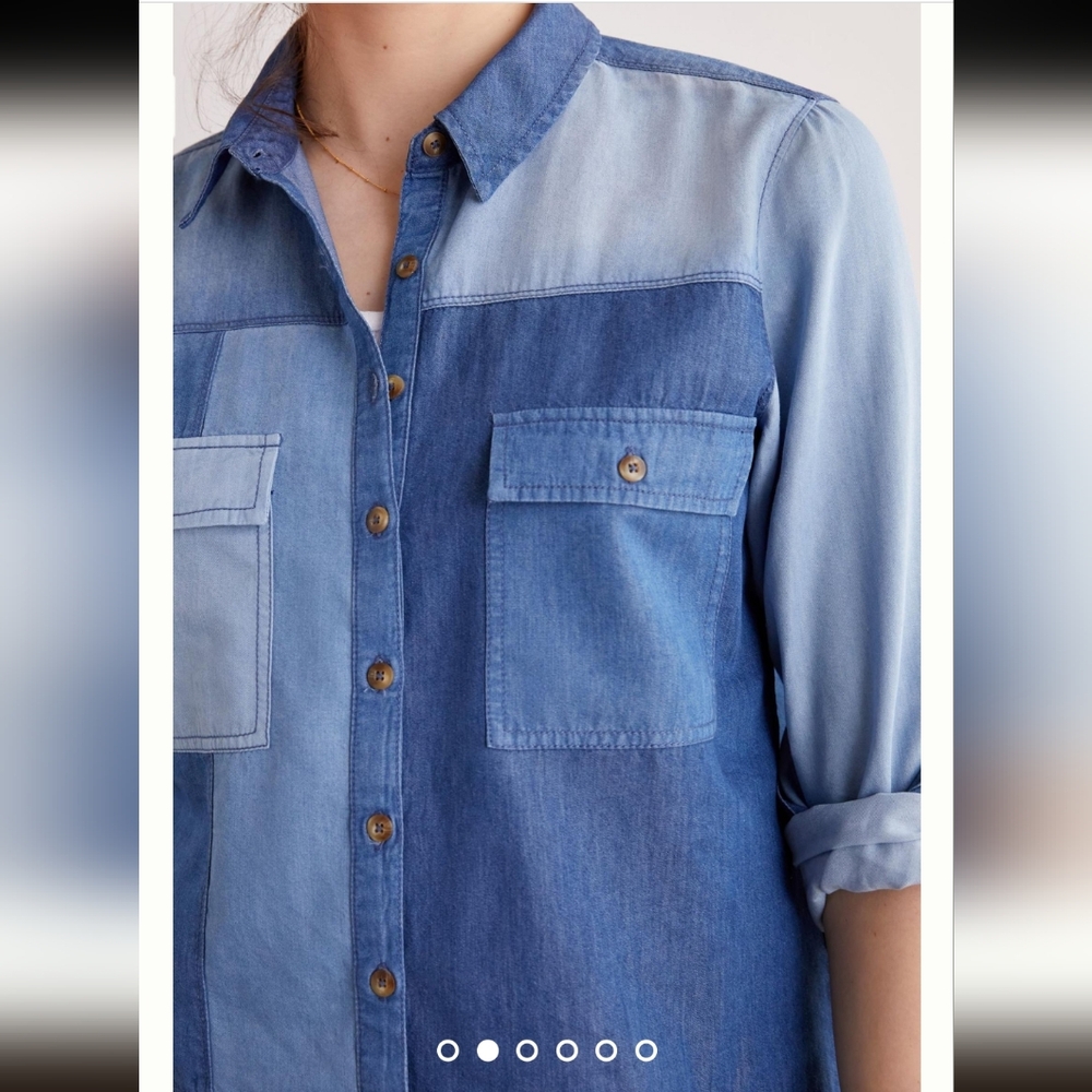 Pilcro Patchwork Chambray Buttondown Size Small - image 2